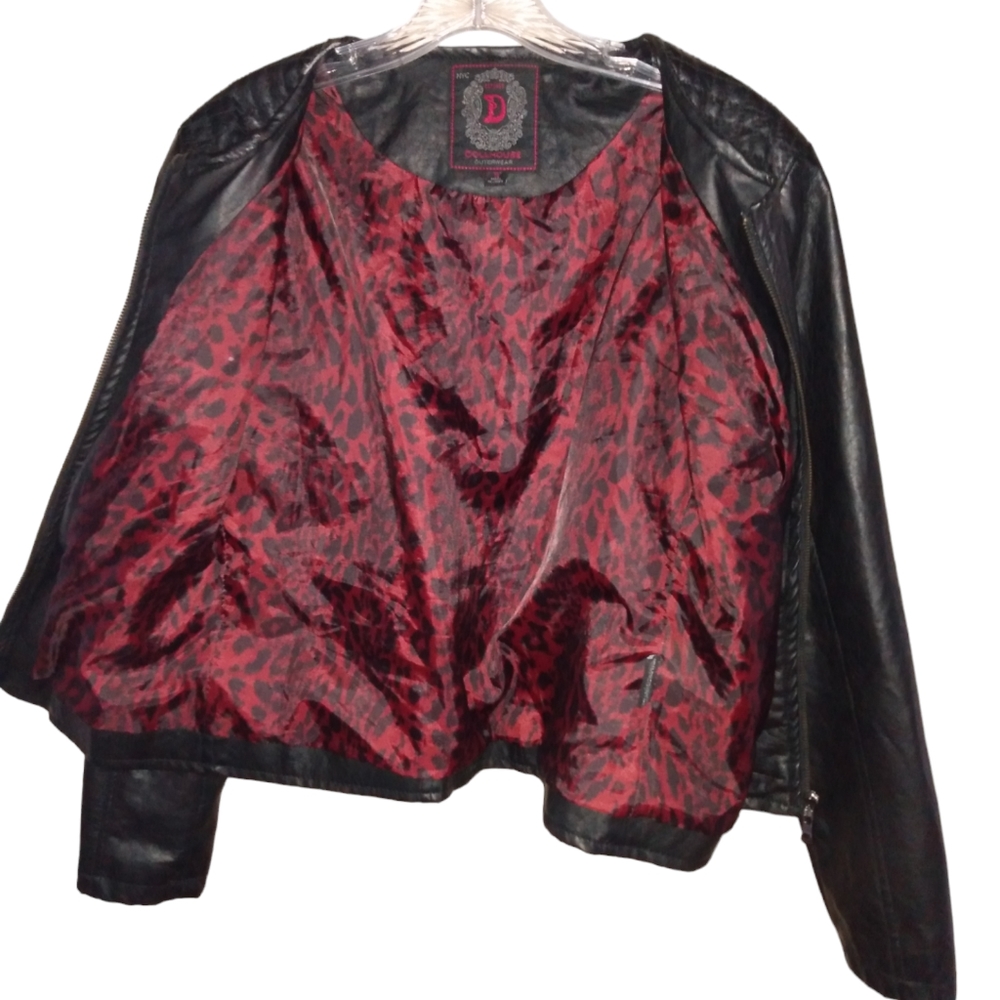 NYC Dollhouse Full Zip Lined PVC Faux Leather Motorcycle Jacket Black Small - Picture 9 of 11
